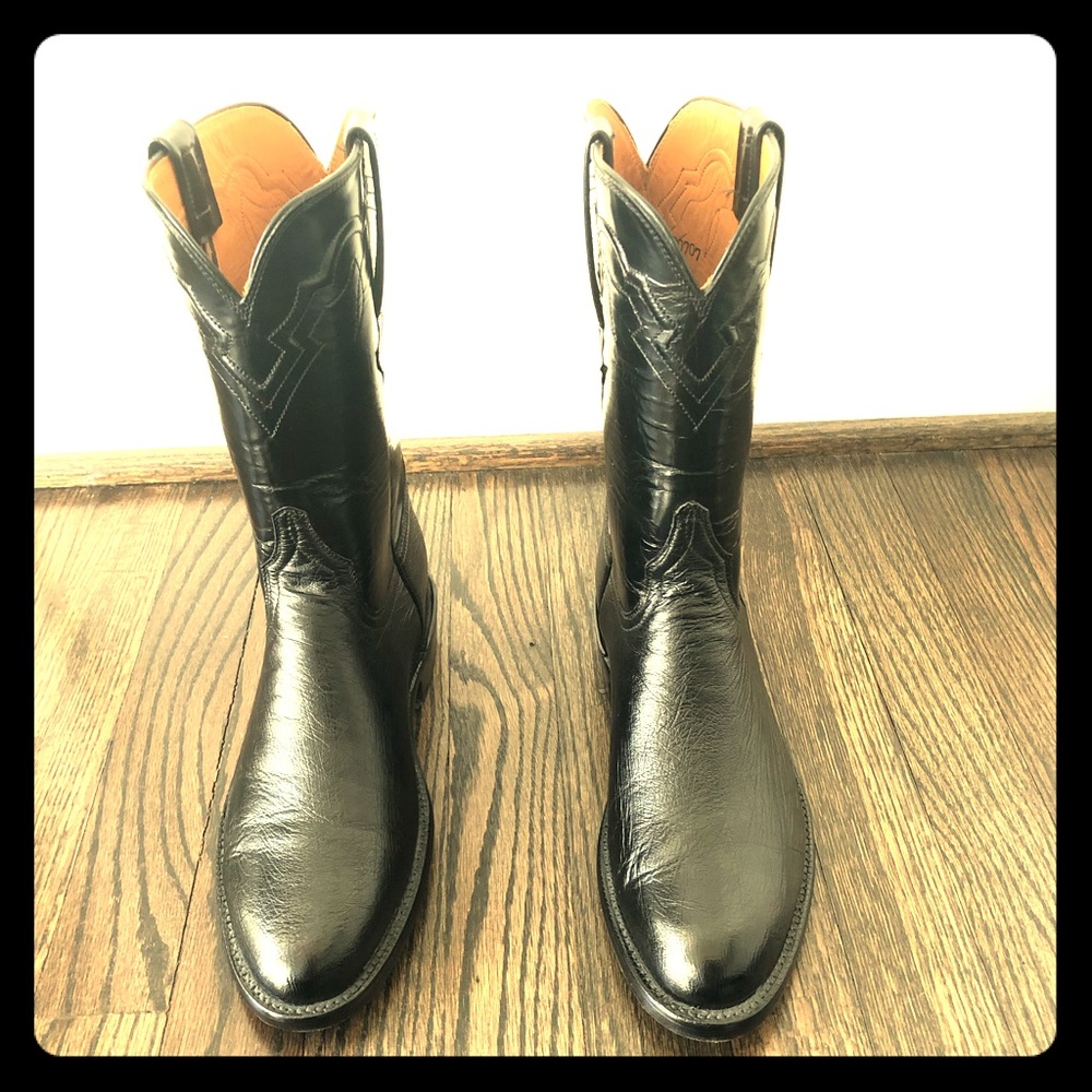 Lucchese Cowboy Boots - Black/ Ostrich & Calf